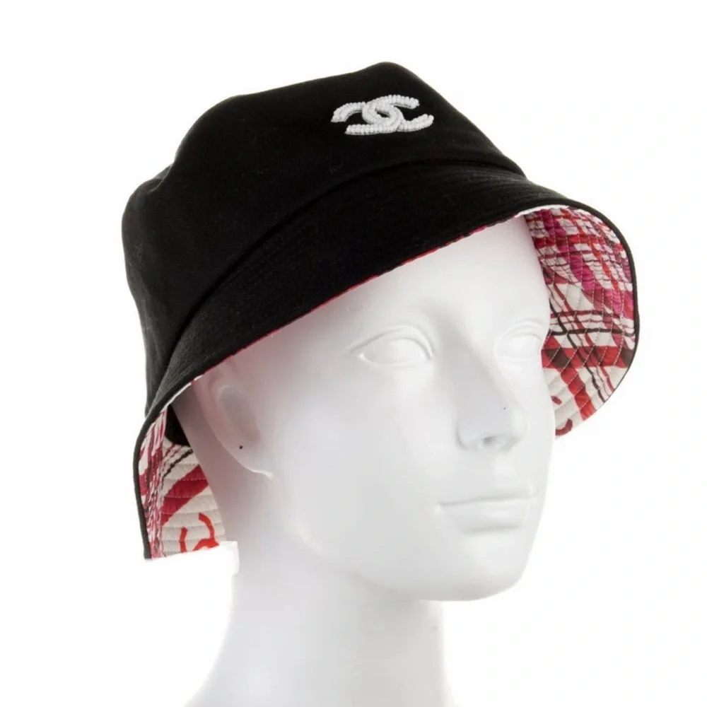 Chanel Reversible Black and Pink Plaid inside Bucket Hat - Picture 2 of 7